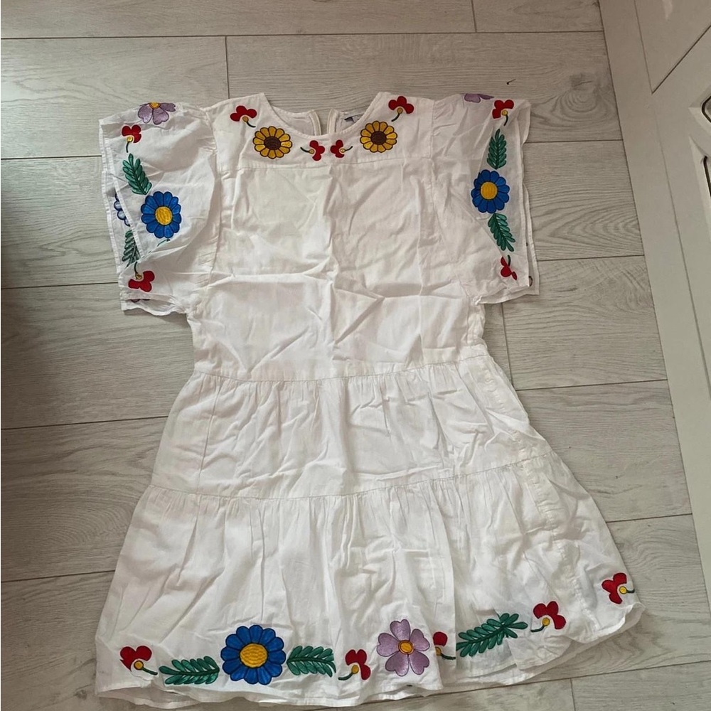White Dress with Colorful Floral Embroidery